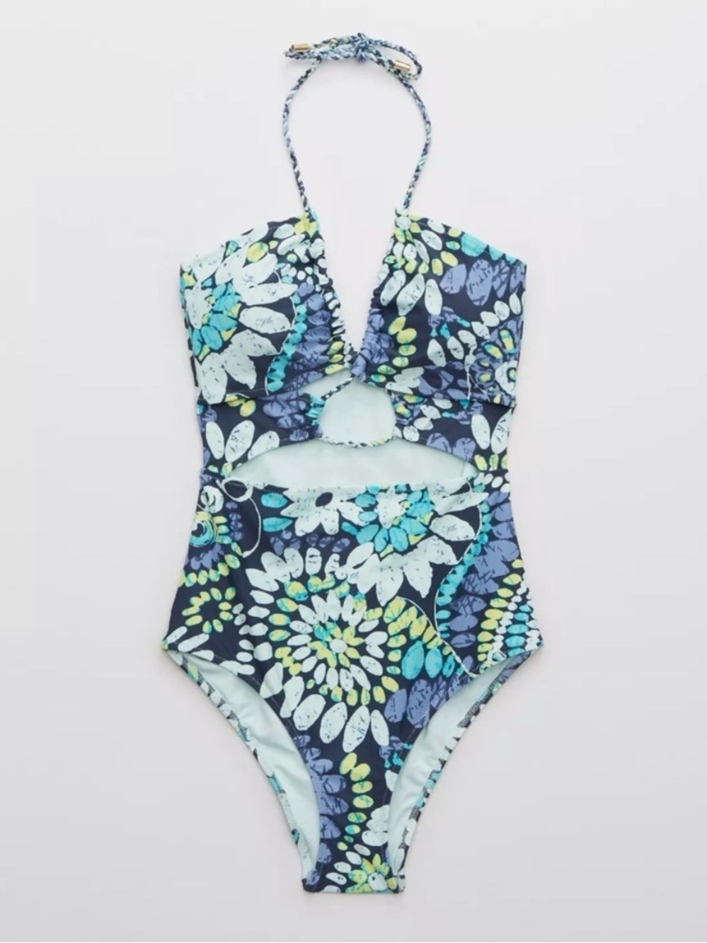 NWT Blue Floral Cheeky Cut Out One Piece Swimsuit